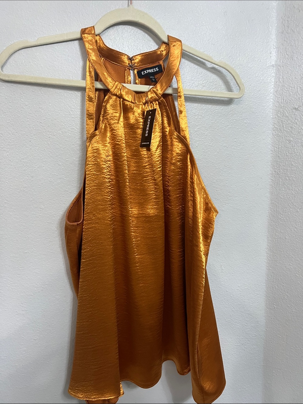 Express Metallic Gold Satin Halter Camisole